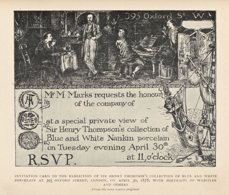 Invitation card to the exhibition of Sir Henry Thompson's collection.