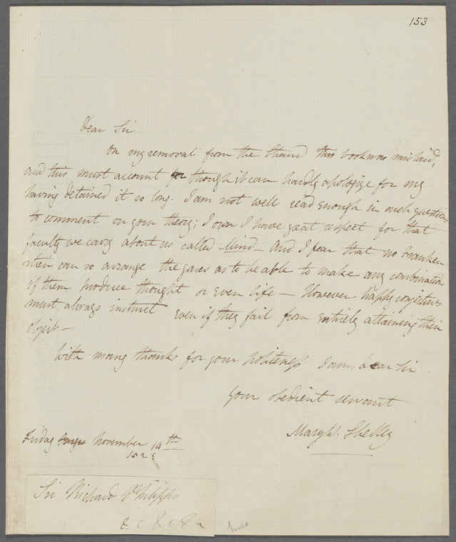 Letter from Mary Wollstonecraft Shelley (1797–1851) to Sir Richard Phillips (1767–1840)