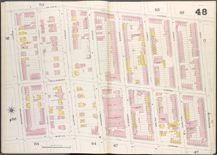 Brooklyn V. 2, Double Page Plate No. 48 [Map bounded by De Kalb Ave., Washington Park, Myrtle Ave., Washington Ave.]