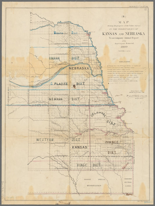 Map showing the progress of the public surveys in the territories of Kansas and Nebraska : to accompany Annual report of the Surveyor General, 1860