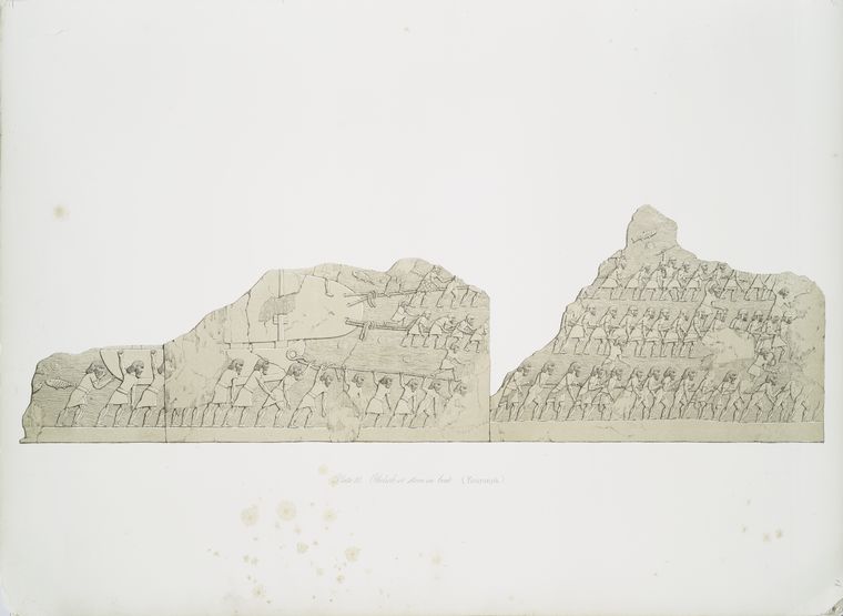 Obelisk or stone in boat.  (Kouyunjik) [Quyunjik].