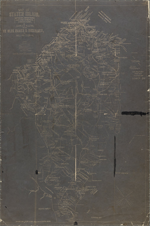 Map of Staten Island (Motanucke, Monocknong, Aquehonga, Eghqueous, Staten Eylant) by Charles W. Leng, with ye olde names & nicknames by William T. Davis