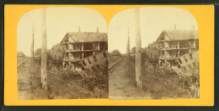 View of buildings on Southbridge street destroyed by explosion of a car of dualin on the Boston & Albany railroad, June 23, 1870