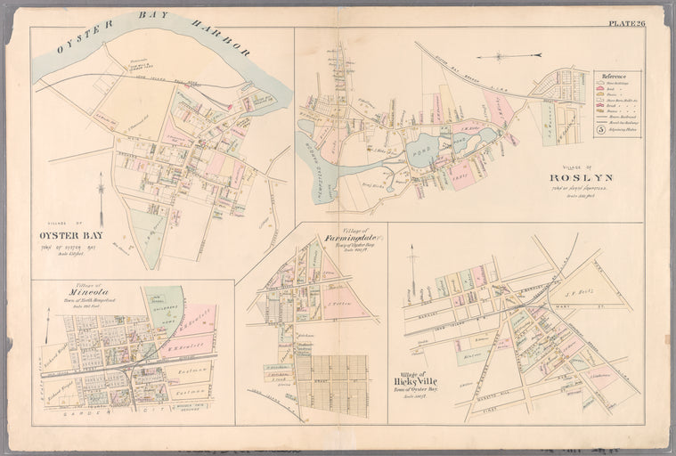 Plate 26: Village of Oyster Bay, Town of Oyster Bay. - Village of Roslyn, Town of North Hempstead. - Village of Mineola, Town of North Hempstead. - Village of Hicksville, Town of Oyster Bay.