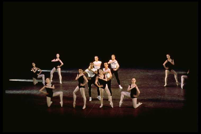 New York City Ballet production of "Agon" with Carol Sumner, Diana Adams, Melissa Hayden, Francia Russell, men are Arthur Mitchell, Todd Bolender, rear-Richard Rapp, Jonathan Watts, choreography by George Balanchine (New York)