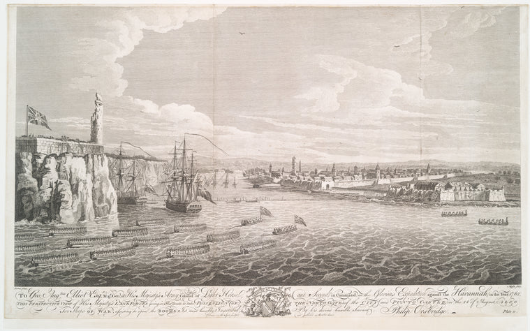 Perspective view of His Majesty's land forces going in flat boats to take possession of the north gate of the city and Punto Castle [Havana, Cuba].