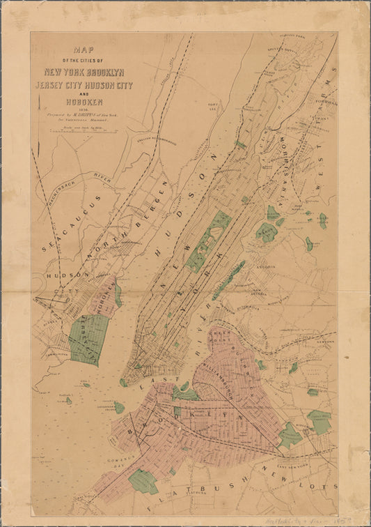 Map of the cities of New York, Brooklyn, Jersey City, Hudson City, and Hoboken