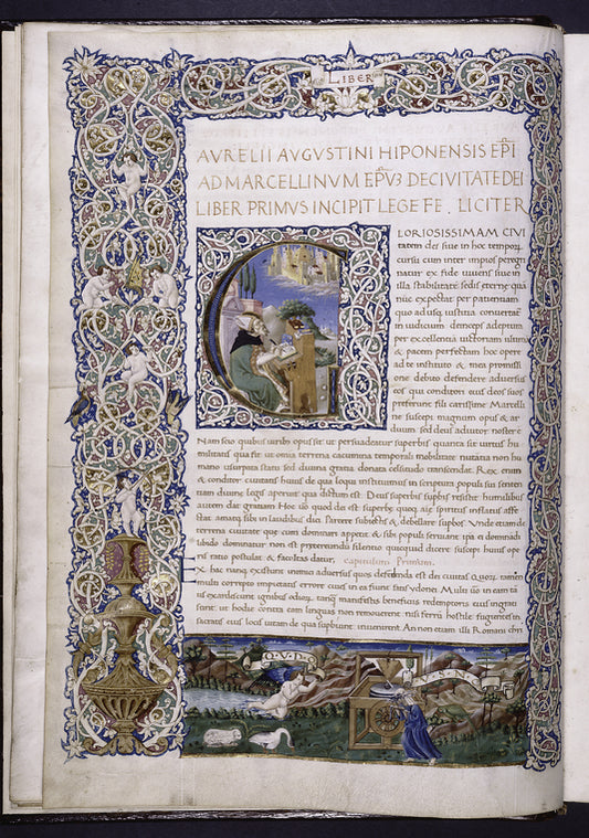 Initial G with St. Augustine writing; Mystic Mill