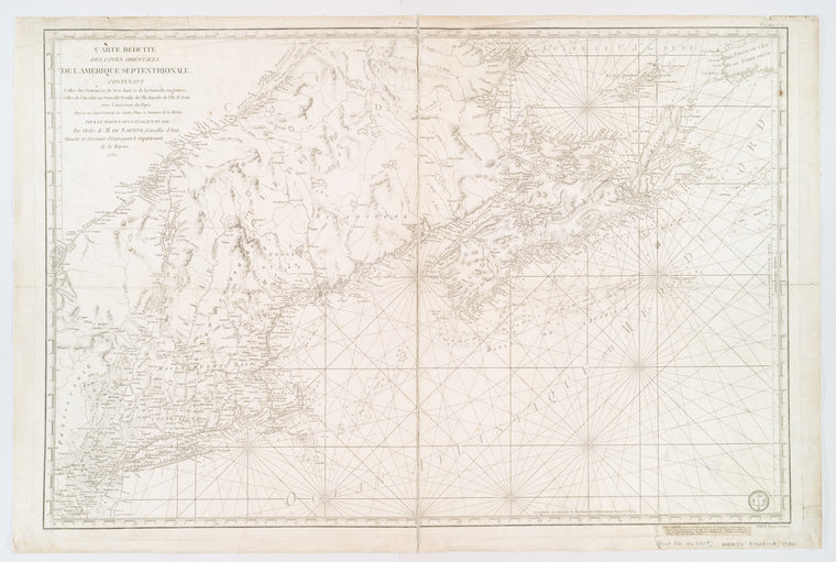 Carte réduite des côtes orientales de l'Amérique septentrionale : contenant celles des provinces de New-York et de la Nouvelle Angleterre, celles de l'Acadie ou Nouvelle Ecosse de l'Île Royale de l'Île St. Jean avec l'intérieur du pays