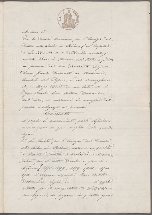 Arturo Toscanini's contract with Teatro Alla Scala