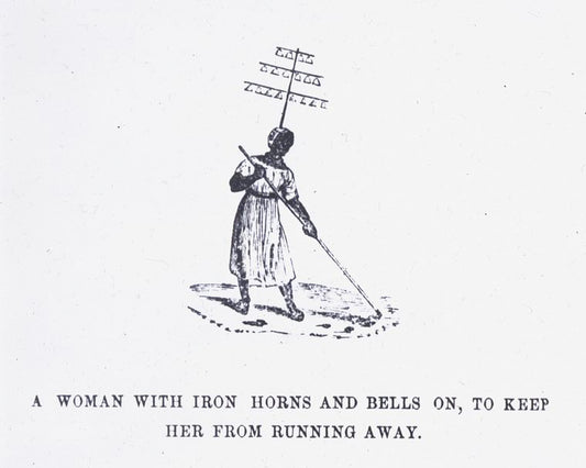 A woman with iron horns and bells on, to keep her from running away