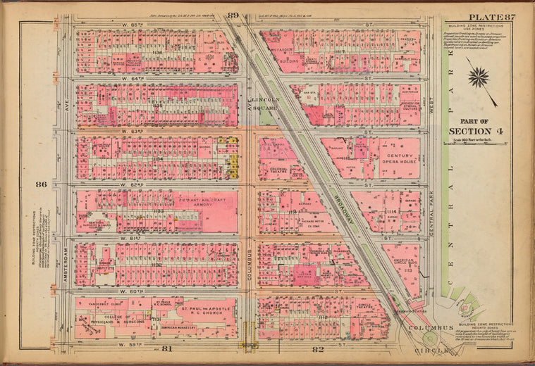 Plate 87: [Bounded by W. 65th Street, Central Park West, W. 59th Street and Amsterdam Avenue]