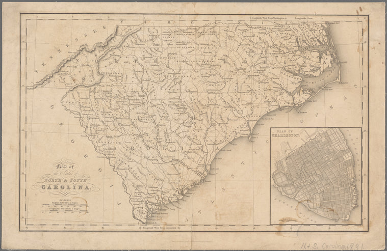 Map of the states of North & South Carolina