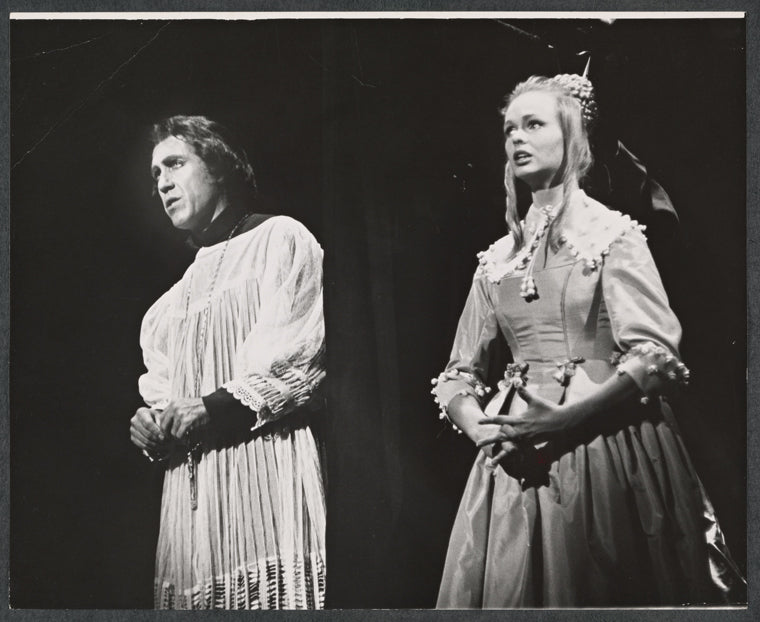 Jason Robards and unidentified in the stage production The Devils