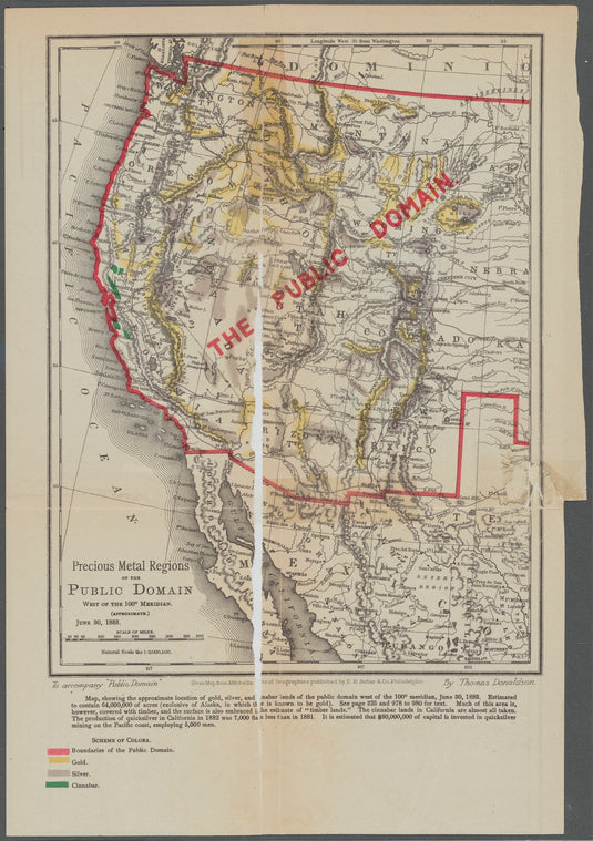 Precious metal regions of the public domain west of the 100° meridian (approximate) June 30, 1883