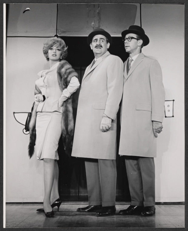 Jeff De Benning [center] and unidentified in the stage production How to Succeed in Buisness