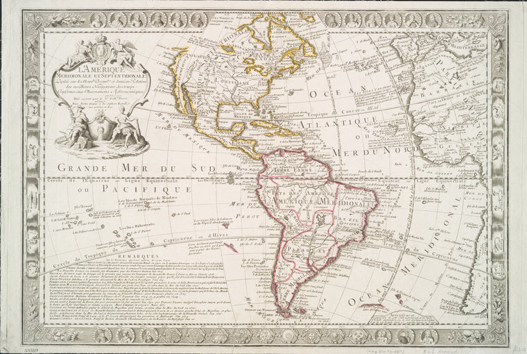 L'Amerique meridionale et septentrionale : dressèe sur les nouvles. decouvtes. et dernieres relations des meilleurs navigateurs decetemps conformes aux observations astronomiques