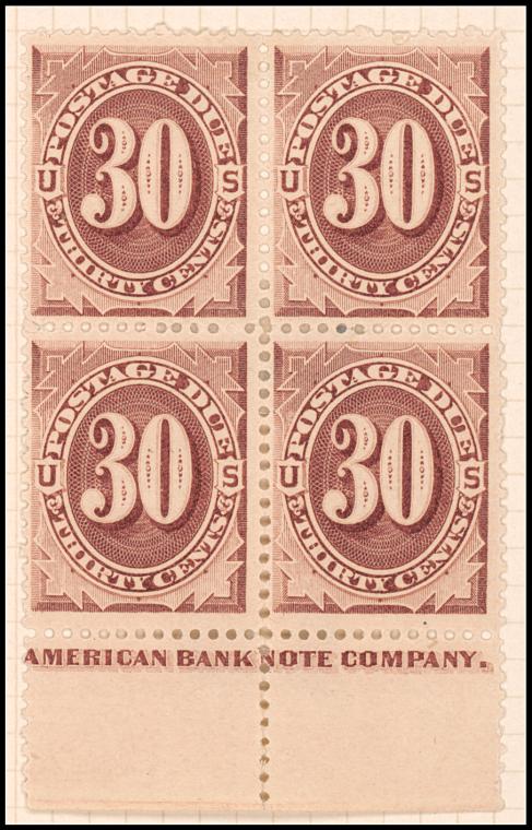 30c red brown Postage Due block of four