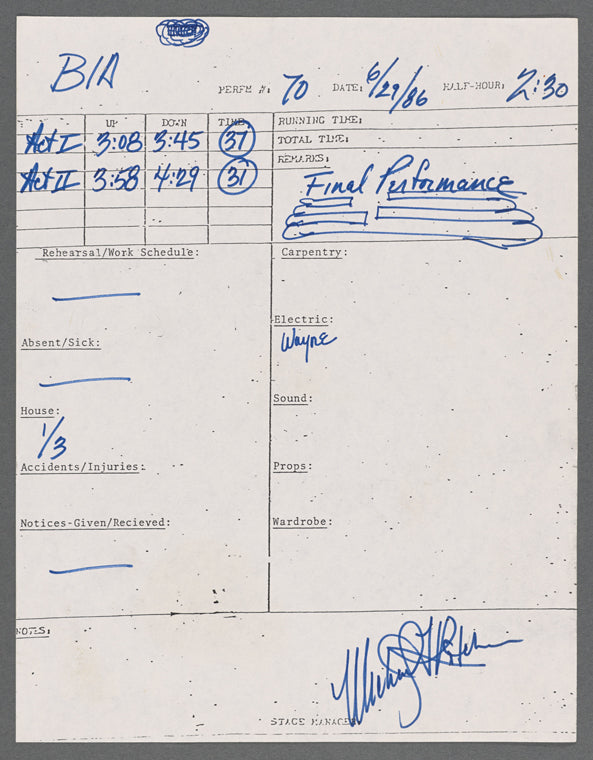 Stage manager's log