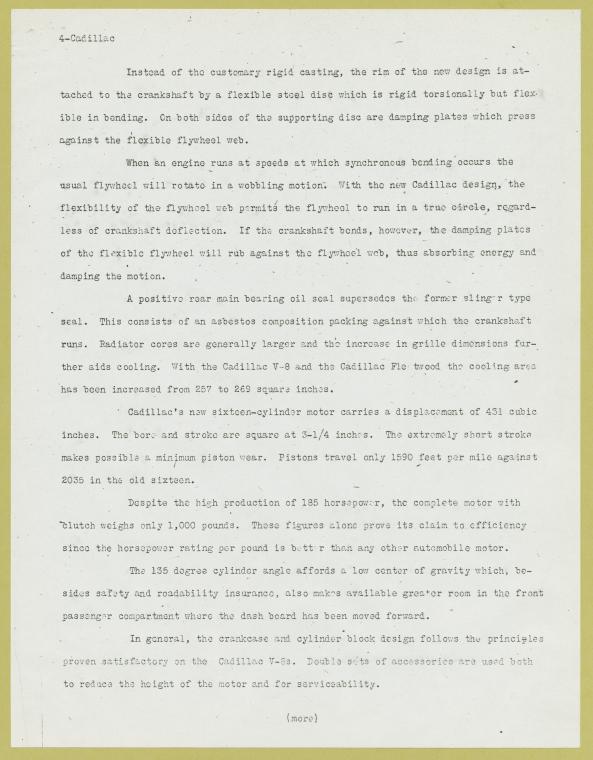 New sixteen, larger eights on Cadillac list. (News release 1938)