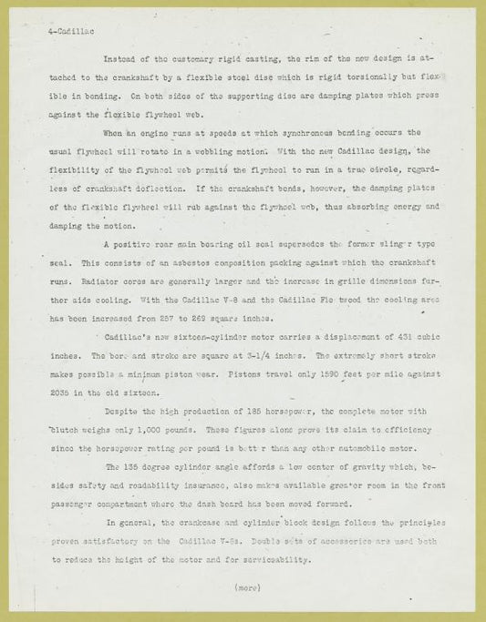 New sixteen, larger eights on Cadillac list. (News release 1938)