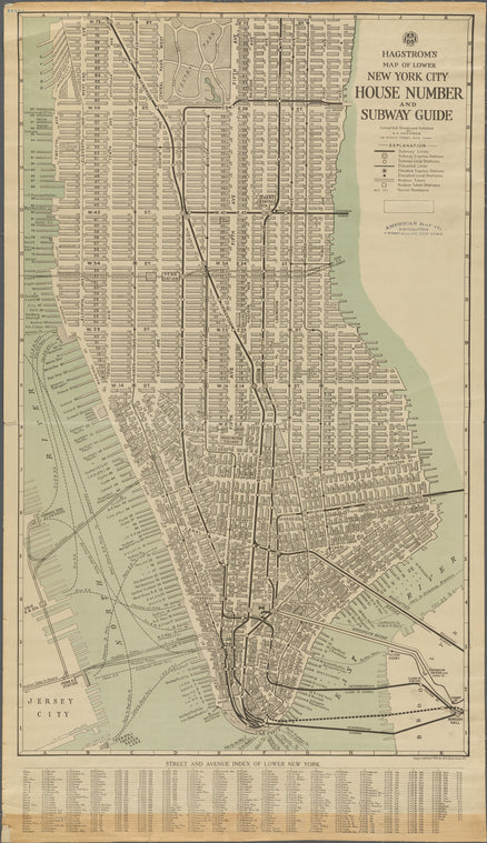Hagstrom's map of lower New York City : house number and subway guide