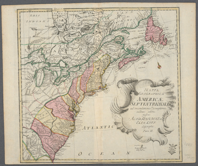 Mappa geographica Americae Septentrionalis : ad emendatiora exemplaria adhuc edita jussu Acad. reg. scient. et eleg. litt. descripta. pars. II.