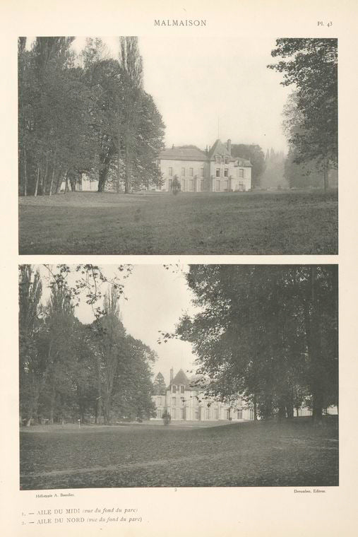 Malmaison: 1. Aile du Midi (vue du fond du paaarc). 2. Aile du Nord (vue du fond du parc)