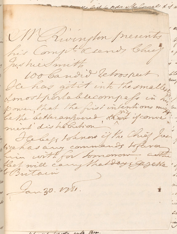 Notes from James Rivington to William Smith Jr
