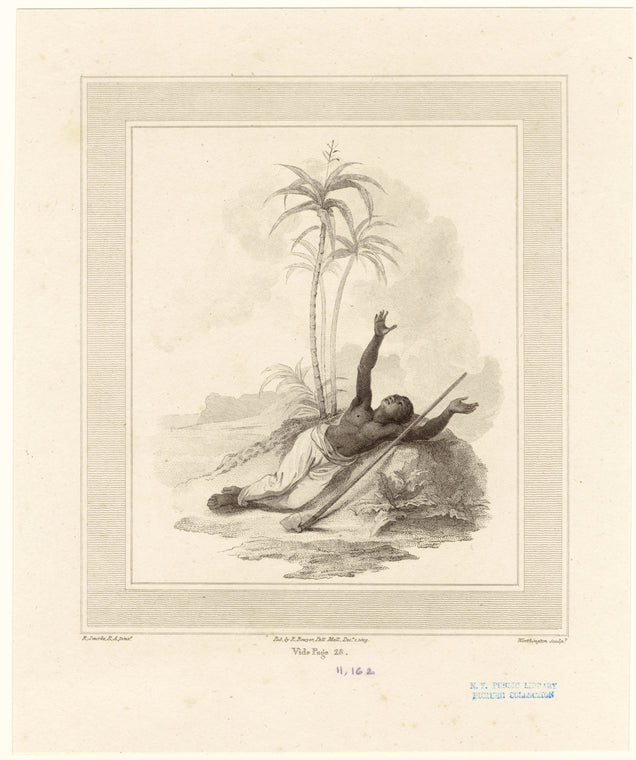 Slave lying prone, reaching for the sky