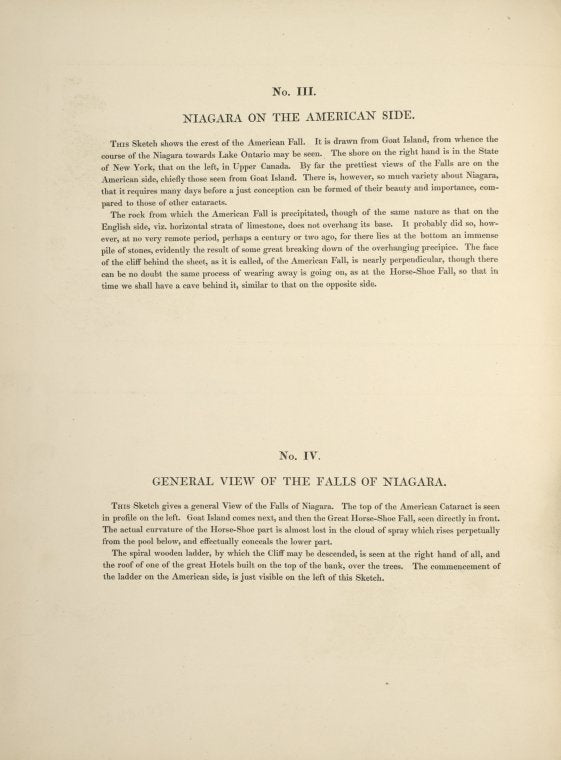 No. III. Niagra on the American side; No. IV. General view of the Falls of Niagara