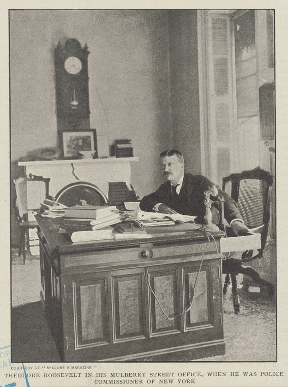Theodore Roosevelt in his Mulberry Street office, when he was police commissioner of New York