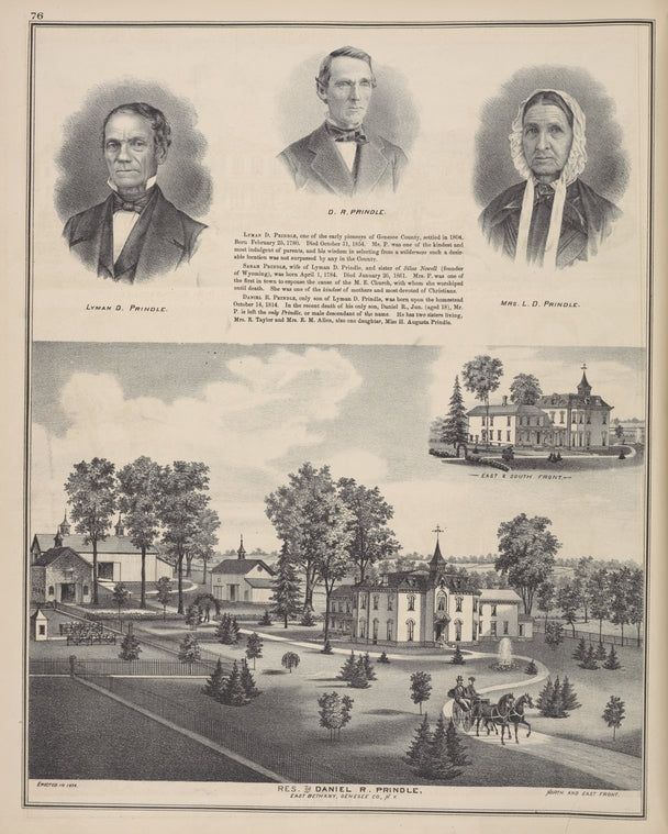 Lyman B. Prindle. ; D. R. Prindle. ; Mrs. L. D. Prindle. ; East & South Front. ; Res. of Daniel R. Prindle, East Bethany, Genesee Co., N.Y.