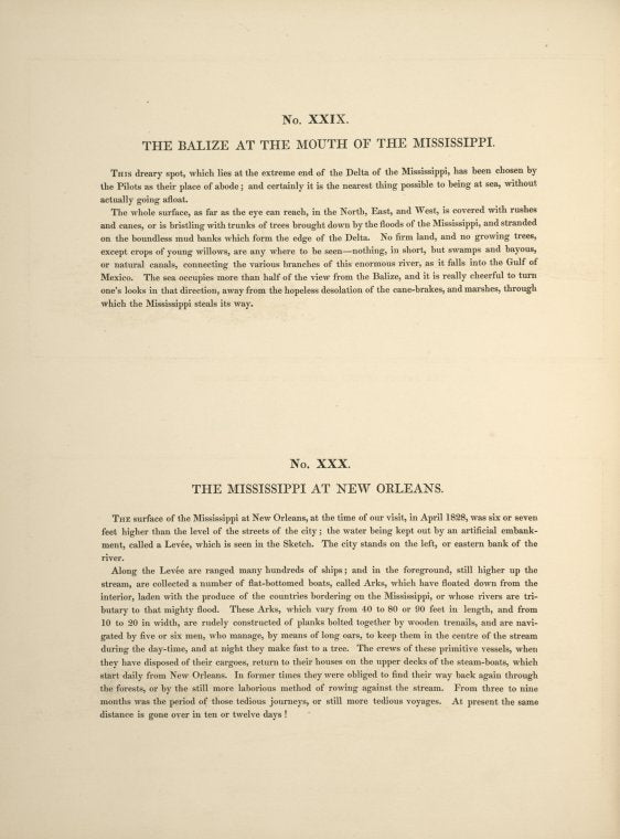 No. XXIX. The Balize at the mouth of the Mississippi; No. XXX. The Mississippi at New Orleans