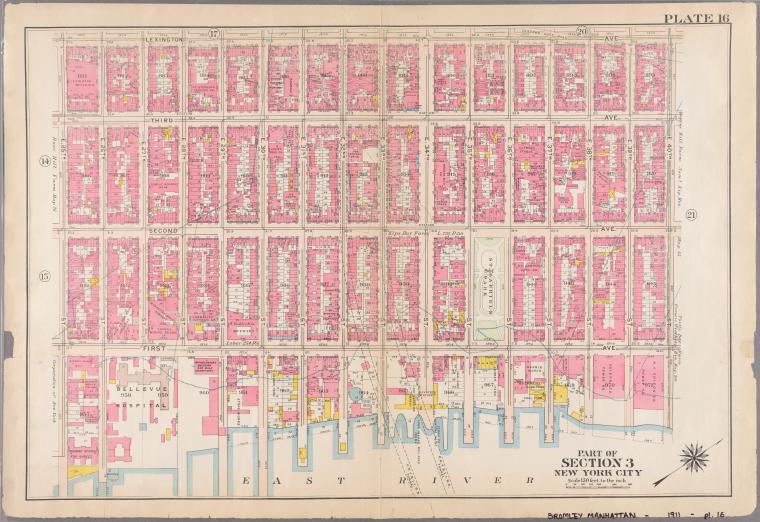 Plate 16: Bounded by Lexington Avenue,  E. 40th Street, First Avenue [East River], and  E. 25th Street.]