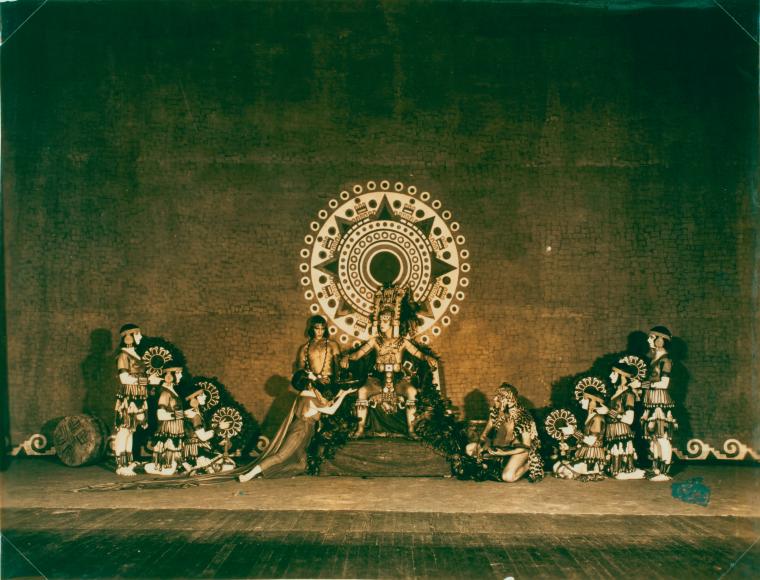 Lenore Scheffer, Louise Brooks, Martha Hardy, Martha Graham, Robert Gorham, Ted Shawn, Charles Weidman, Teresa Sudowski, Doris Humphrey, and Anne Douglas in Xochitl, Act II.