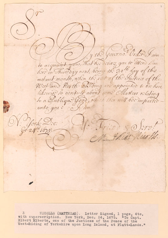 Letter from Matthias Nicolls to Elbert Elberts