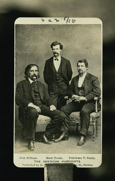 Josh Billings, Mark Twain and Petroleum V. Nasby, from a photograph by G.N. Baker, Boston, 1868, in the American Antiquarian Society, Worcester