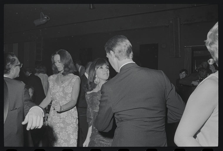 Phyllis Newman [center] and Mike Nichols [back] at opening night of the stage production Cabaret