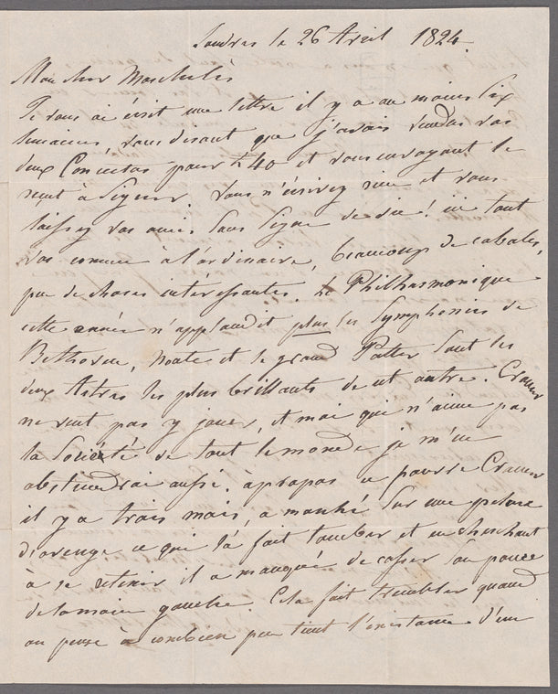 ALS, 1824, Apr. 26: from Fréd. Kalkbrenner, London, to Ignace Moscheles
