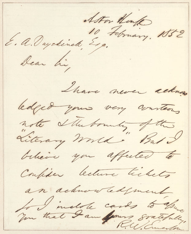 Ralph Waldo Emerson letter to E.A. Duyckinck