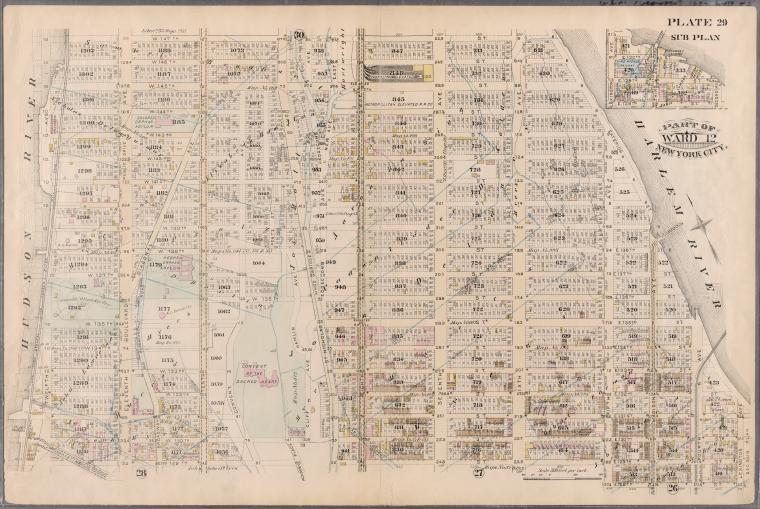 Plate 29: W. 147th Street, Exterior Street (Harlem River), Lexington Avenue, E. 128th Street, Fifth Avenue, W. 129th Street and (Hudson River) Twelfth Avenue