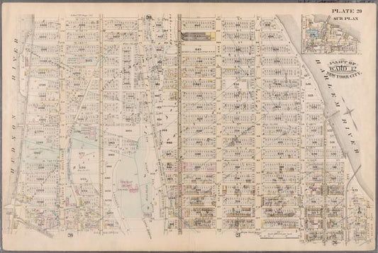 Plate 29: W. 147th Street, Exterior Street (Harlem River), Lexington Avenue, E. 128th Street, Fifth Avenue, W. 129th Street and (Hudson River) Twelfth Avenue