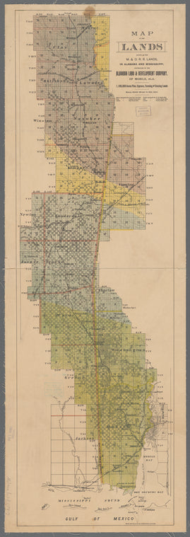 Map of the lands known as the M. & O.R.R. lands in Alabama and Mississippi : controlled by the Alabama land and development company of Mobile Ala.
