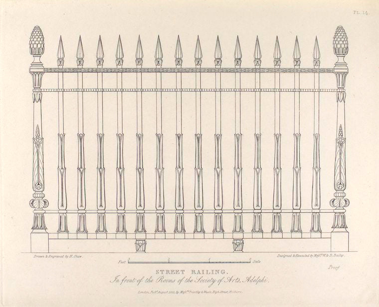 Street railing, in front of the rooms of the Society of Arts, Adelphi.