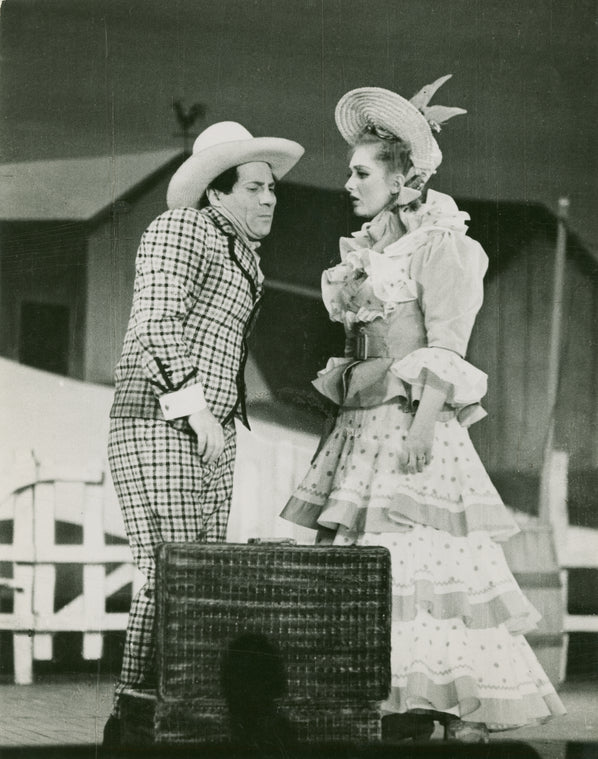 Joseph Buloff (Ali Hakim) and Celeste Holm (Ado Annie) in Oklahoma!