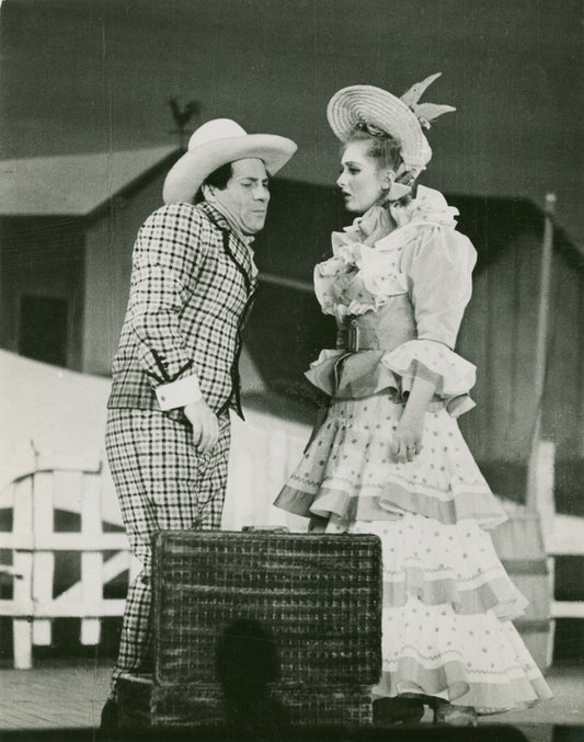 Joseph Buloff (Ali Hakim) and Celeste Holm (Ado Annie) in Oklahoma!