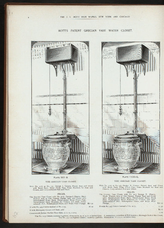 Mott's patent Grecian vase water closet. Pl. 961-G, Pl. 1130-G.