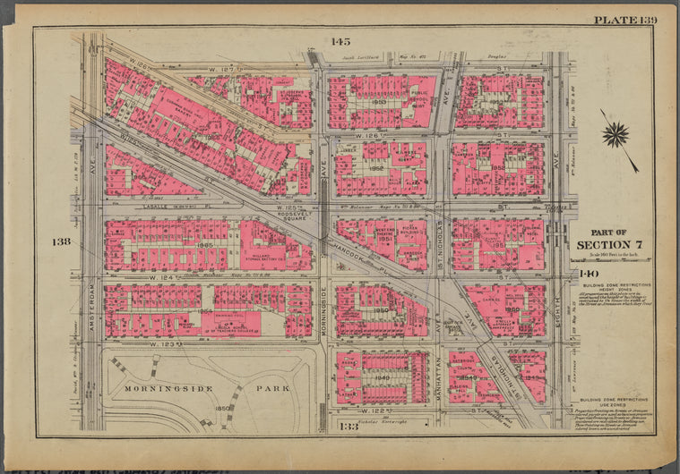 Plate 139, Part of Section 7: [Bounded by W. 126th Street, W. 127th Street, Eighth Avenue, W. 122nd Street, Morningside Avenue, (Morningside Park) W. 123rd Street and Amsterdam Avenue]