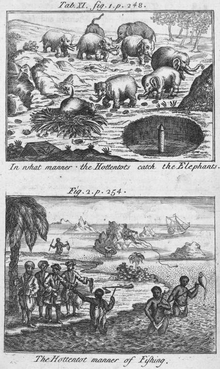 In what manner the hottentots catch the Elephants.  The Hottentot manner of Fishing.